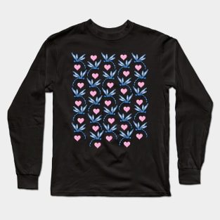 Blue Dragonflies and Pink Hearts Long Sleeve T-Shirt